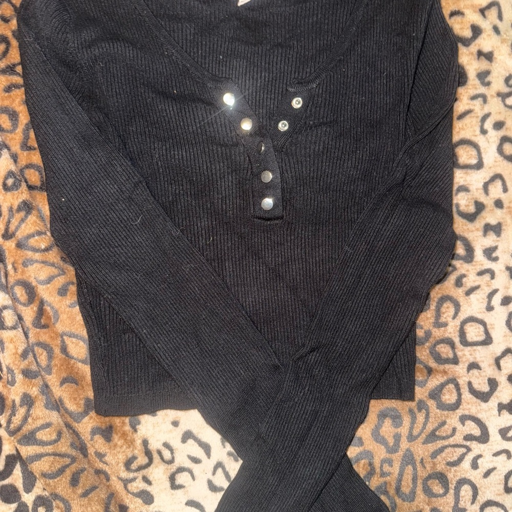 Garage Black Ribbed Knit Top